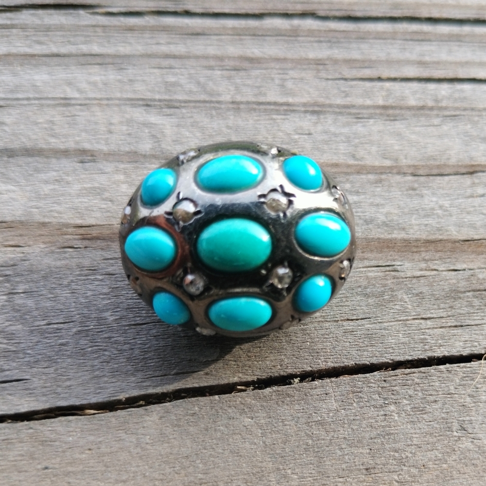 Vintage Turquoise, Diamond egg Pendant